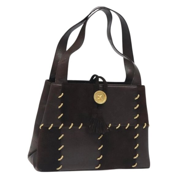 Salvatore Ferragamo Hand Bag Suede Leather Brown Gold Auth 131363 - Picture 1 of 16